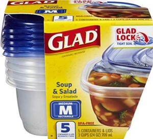 GladWare Soup & Salad Food Storage Containers for Everyday Use | Medium Rectangle Containers for Food Storage | Containers Hold up to 24 Oz(Pack of 5)