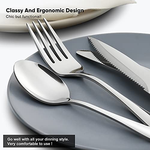 48-Piece Silverware Set with Steak Knives for 8, Food-Grade Stainless Steel Flatware, Includes Spoons Forks Knives, Kitchen Cutlery Set For Home Office Restaurant Hotel, Mirror Finish, Dishwasher Safe | The Storepaperoomates Retail Market - Fast Affordable Shopping