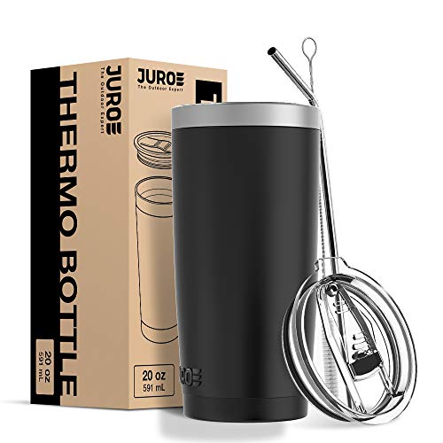 JURO Tumbler 20 oz Stainless Steel Vacuum Insulated Tumblers w/ Lids and Straw [Travel Mug] Double Wall Water Coffee Cup for Home, Office, Kitchen Outdoor ideal for Ice Drinks / Hot Beverage – Black | The Storepaperoomates Retail Market - Fast Affordable Shopping