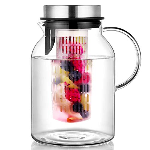 Glass Water Pitcher, Fruit Infuser Pitcher with Removable Lid, High Heat Resistance Infusion Pitcher for Hot/Cold Water, Flavor-Infused Beverage & Iced Tea – 2 Qt | The Storepaperoomates Retail Market - Fast Affordable Shopping