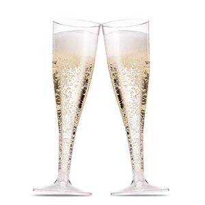 Munfix 50 Plastic Champagne Flutes 5 Oz Clear Plastic Toasting Glasses Disposable Wedding Party Cocktail Cups