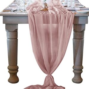 Socomi 10ft Dusty Rose Chiffon Table Runner 29×120 Inches Wedding Runner Sheer Bridal Shower Christmas Decorations