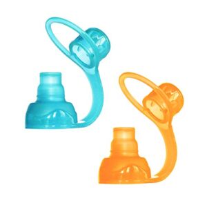 ChooMee SoftSip Food Pouch Top | Baby Led Weaning | No Spill Flow Control Valve, Protects Childs Mouth, 100% Silicone, BPA Free | 2CT Orange Aqua