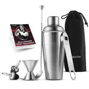 7-Piece Cocktail Shaker Set – Bar Tools – Stainless Steel Cocktail Shaker Set Bartender Kit, with All Bar Accessories, Cocktail Strainer, Double Jigger, Bar Spoon, Bottle Opener, Pour Spouts
