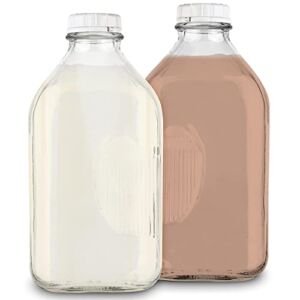 Stock Your Home 64-Oz Glass Milk Jugs with Caps (2 Pack) – 64 Ounce Food Grade Glass Bottles – Dishwasher Safe – Bottles for Milk, Buttermilk, Honey, Tomato Sauce, Jam, Barbecue Sauce