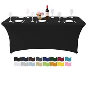 Asnomy 6Ft Table Cover Table Cloths for Parties Spandex Party Patio Fitted Table Covers for 6 Foot Tables Rectangle Tablecloths in Bulk for Wedding(Black)