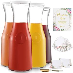 NETANY Carafe Set for Mimosa Bar Includes 4 Pack Glass Carafe with Lids, 1 Mimosa Bar Sign, 8 Table Cards, 8 Label Tags and 1 Gold Marker for Mimosa Bar, Bridal / Baby Shower and Brunch Decorations