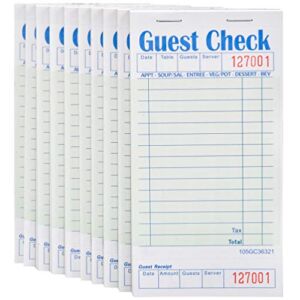 Stock Your Home Green Guest Check Book (10 Pack) 3.5″ x 6.75″ Numbered Server Note Pads, Waitress Order Notepad, Food Receipt Book, 50 Checks Per Pad-Total 500 Restaurant Checks, Waitress Accessories