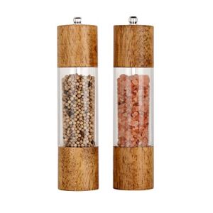 XQXQ Premium Acrylic Salt and Pepper Grinder Set, Manual Salt and Pepper Mills- Wooden Shakers with Adjustable Ceramic Core-Salt Grinder and Pepper Mill -8 Inches-Pack of 2