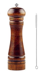 Wooden Pepper Mill or Salt Mill with a cleaning brush – 8 inch tall – Best Pepper or Salt Grinder Wood with a Adjustable Ceramic Rotor and easily refillable – Oak Wood Pepper Grinder for your kitchen