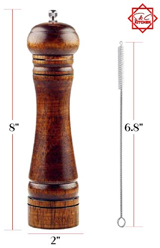 Wooden Pepper Mill or Salt Mill with a cleaning brush – 8 inch tall – Best Pepper or Salt Grinder Wood with a Adjustable Ceramic Rotor and easily refillable – Oak Wood Pepper Grinder for your kitchen | The Storepaperoomates Retail Market - Fast Affordable Shopping
