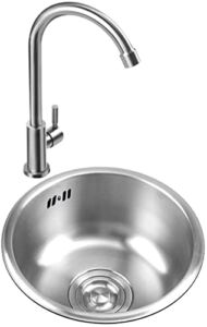 Stainless Steel Round Kitchen Sink RV Caravan Camper Boat Hand Wash Basin, Brushed Finish Sink for Bar Yacht Balcony Kitchen Diameter 300mm