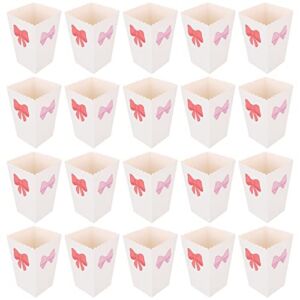 NUOBESTY 20pcs Popcorn Containers Boxes Cartoon Bowknot Pattern Paper Popcorn Boxes Small Candy Favor Boxes Take- Out French Fries Holder for Movie Night Party Decor White
