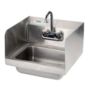 Wall Mounted Hand Sink with Gooseneck Faucet and Sidesplash, 17″ x 15″Stainless Steel