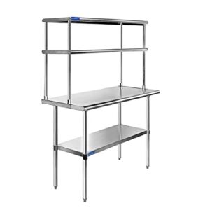 14″ x 24″ Stainless Steel Work Table with 12″ Wide Double Tier Overshelf | Metal Kitchen Prep Table & Shelving Combo