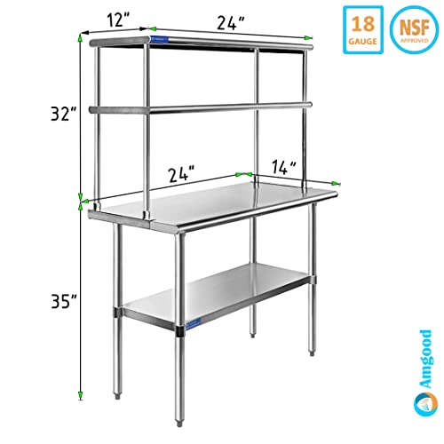 14″ x 24″ Stainless Steel Work Table with 12″ Wide Double Tier Overshelf | Metal Kitchen Prep Table & Shelving Combo | The Storepaperoomates Retail Market - Fast Affordable Shopping