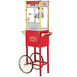 Gmsqj 850W 120V-60Hz 8oz Retro Single Door Popcorn Machine Full Machine with Cart Red