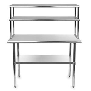KPS Commercial Stainless Steel Work Prep Table 24 x 36 with Double Overshelf 12 x 36 – NSF