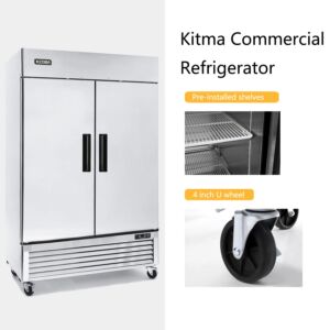 KITMA 54″ Reach-in Commercial Refrigerators – 49 cu. ft Stainless Steel Upright Cooler for Restaurant