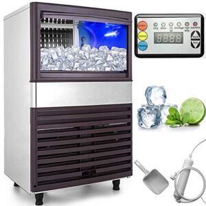 VEVOR 110V Commercial Ice Maker 155LBS in 24Hrs with 44lbs Storage 55 Cubes Stainless Steel Portable Automatic Auto Clean for Home Supermarkets, Includes Scoop and Connection Hose