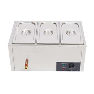 3-Pan Commercial Food Warmer, 850W Electric Steam Table 15cm/6inch Deep, 7L Electric Food Warmer, 3-Pan Stainless steel Food Warmer Steam Table Steamer, for Catering and Restaurants, 110V(US STCOK)