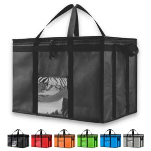 NZ home XXXL Food Delivery Bag, Insulated Reusable Grocery Bag, Ideal for Restaurant, Catering, Grocery Transport, Dual Zipper (1 Pack, Black)