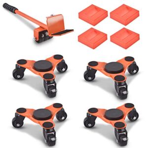 Ronlap Furniture Dolly, Furniture Movers with Wheels, 3 Wheel Dolly 4 Pack with Lifter, 6-Inch Steel Tri-Dolly, Pool Table Moving Dollys Heavy Furniture Roller Move Tools, 500Lbs Load Capacity, Orange