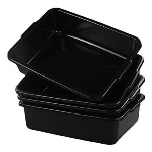 Fiazony Small Commercial Tote Box, Rectangle Utility Bus Tubs, 4-Pack, Black