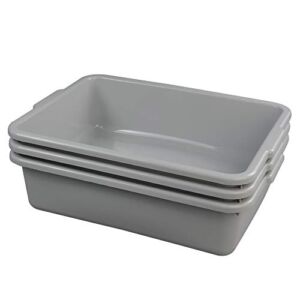 Ggbin Plastic Dish Tubs, Commercial Bus Box/Wash Basin Tote Box, 3-Pack(Grey, 13L)