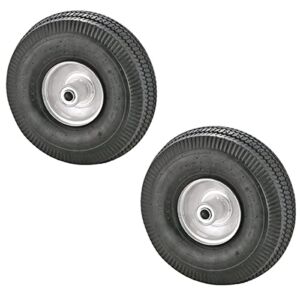 Rocky Mountain Dolly Wheel 4.10/3.50-4” – Heavy Duty Replacement Tire / Rim for Hand Truck, Cart, Dolly, Gorilla Cart – 2.25” Offset Hub with Pneumatic 5/8” Ball Bearing – Sawtooth Tread – 400 lb (2)