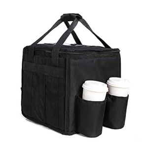 Large Insulated Food Delivery Bag with Cup Holders, Foldable Heavy Duty Food Warmer Grocery Bag for Camping Catering Restaurants