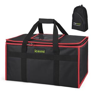 iceMi High-Quality Insulated Delivery Bag, 22″x13″x12″,Meal Delivery Bag, Used for Food Delivery, Commercial-Grade Food Constant Temperature Bag,Black（with A Small Waist Bag）