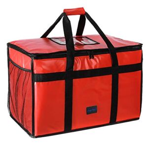 cherrboll Insulated Food Delivery Bag -23″x14″x15″, Premium Large Commercial Catering Bag for Food Transport, Thermal Food Carrier with Side Pockets, Extra Strength Zipper & Thick Insulation, Red