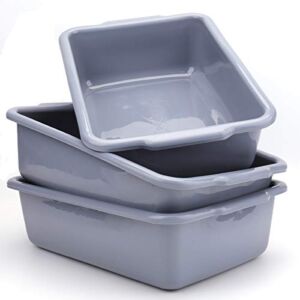 Bekith 3 Pack Plastic Dish Tubs, 13L Commercial Bus Box Wash Tub Basin Tote Box, Grey