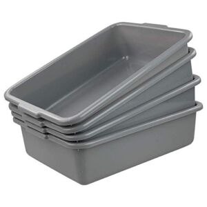 Ramddy Grey Commercial Bus Tubs, 13 L Plastic Dish Pans, 4 Packs