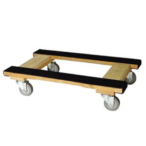 Dallas Packaging Supply H Frame Oak 4-Wheel Movers Dolly for Moving Supplies with Full Length Rubber Tread Dual Rail (18 x30) and Gray Wheel
