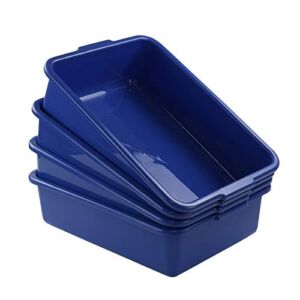 Xyskin Plastic Rectangle Utility Bus Box, Commercial Totes Tubs, Blue, 4 Packs