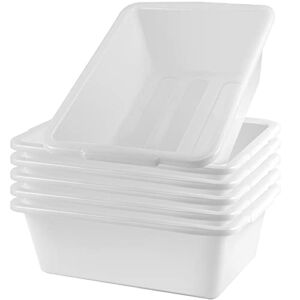 HOIGON 5 Pack 8L Commercial Plastic Bus Tubs with Handles, White Rectangular Large Commercial Tote Box Bus Bin Tubs, Thicken Plastic Wash Dish Basin for Restaurant Storage Meat, 16 x 11.4 x 5.5 Inch