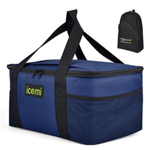 iceMi Cooler Tote Bag,14.6″x11″x8.5″Reusable Grocery Shopping Cooler Bag for Refrigerated Fruits, Vegetables,Cold Drinks and Keeping Hot Food Temperature, Can Be Picnic, Delivery(Blue)