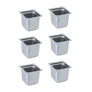 HOCCOT 6 Pack Pans 1/6 Size 5.9″ Deep, 304 Stainless Steel, Commercial Hotel Pan, Steam Table Pan, Catering Food Pan