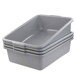 Rinboat 24 Quart Commercial Bus Box, Plastic Bus Tote, Gray, Pack for 4