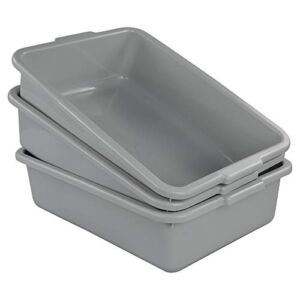 Ucake 3-Pack Plastic Bus Tub, 13 L Plastic Utility Bus Box Dish Pan, Grey