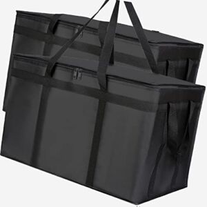 Food Delivery Bag, Insulated Reusable Grocery Bags | Ideal, Postmates, Restaurant, Catering, Grocery Transport | Dual Zipper (XXXL 2 Pack) 24 * 15 * 14inches Black