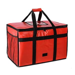 Insulated Pizza Carrier Bag for Food delivery -Foldable Heavy Duty Food Warmer Grocery Bag for Camping Catering Restaurants with Mesh Pockets