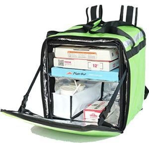 PK-76F: Doubledeck Insulated Pizza/Food Delivery Backpack Bag, 16″x 15″x 18″,With a Cup Holder. A Glossy Waterproof, Collapsible Food Take-Out Box For Catering, Restaurant Delivery, 76Liters(Green)