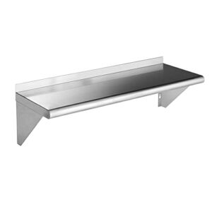 Rockpoint NSF Stainless Steel Shelf 12 x 36 Inches, 230 lb, Commercial Wall Mount Floating Shelving with Industrial Grade Metal for Restaurant, Kitchen, Home and Hotel, Silver