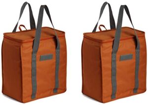Earthwise Reusable Insulated Grocery Bags Heavy Duty Nylon Thermal Cooler Tote Waterproof with ZipperClosure Keeps food Hot or Cold (2 Pack) (Orange)