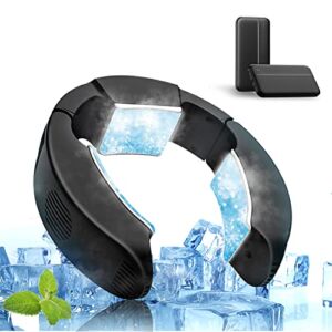 THOUSTA Neck Fan Portable Air Conditioner Bladeless Neck Fan with 3 Cooling Plates Two Speed Adjusted Portable Fan USB Fan with 10000mAh Power Bank (NO BATTERY IN THE FAN) Black