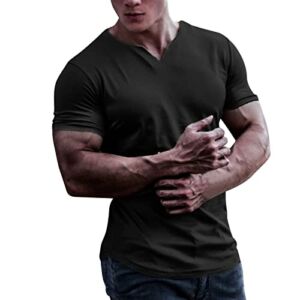 ZDFER Men’s Muscle T-Shirt Athletic Stretch Short Sleeve Tee Shirt Casual V-Neck Fitness Shirts Solid Color Basic Tops Mens Christmas Shirts Golf Shirts Ping Golf Shirts for Men Polo Shirts for Men