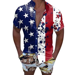 ZDFER 4Th of July Patriotic Shirts for Men Button Down Shirt USA Flag Printed Tops Summer Regular Fit Short Sleeve Shirt Mens Christmas Shirts Golf Shirts Ping Golf Shirts for Men Polo Shirts for Men